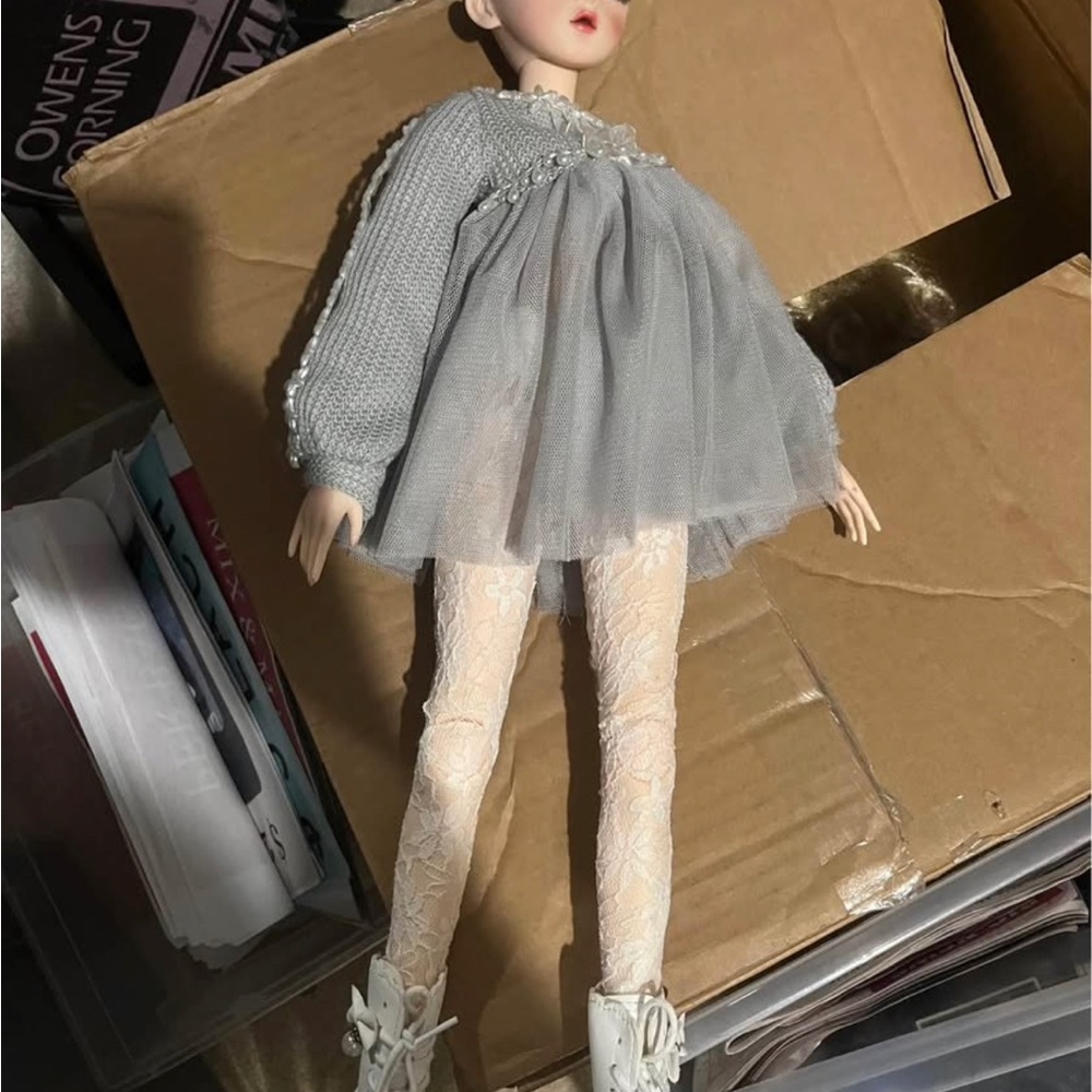 Antique Gray Doll with Lace Outfit